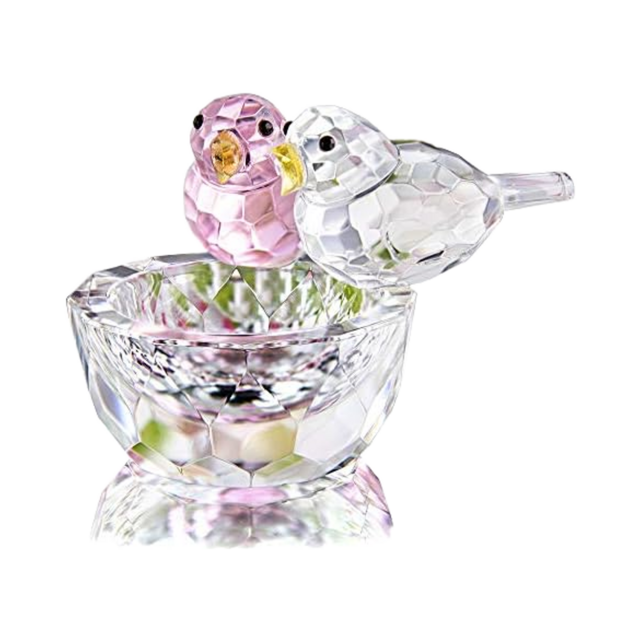 Set Patung Burung Kristal Ukir 3D Mengkilap, Burung Merah Muda & Putih Bersarang di Mangkuk Kaca Faset untuk Dekorasi Rumah for sale at factory direct price