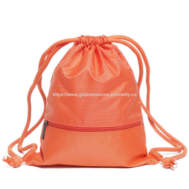 Tas Serut Kustom, Tas Serut Poliester dengan Kantong Ritsleting Depan, Tas Gym Lipat Tahan Air for sale at factory direct price