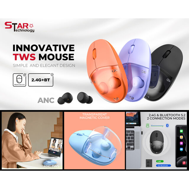 Top wholsales Private 2-in-1 Wireless Mouse With Built-in ANC TWS Earbuds 2.4G BT Dual Mode for office for sale at factory direct price