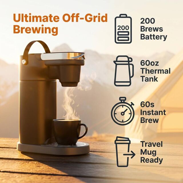COKAFEGO CF01 Wireless Outdoor Coffee Station Cordless K Cup Coffee Maker with 60oz Vacuum Insulated Water Tank Built in Rechar