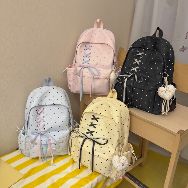 Damen Rucksack mit Stern-Schleife und Kordelzug, großes Fassungsvermögen, leicht, trendy, vielseitig, für Pendler, Freizeit, Tagesrucksack for sale at factory direct price