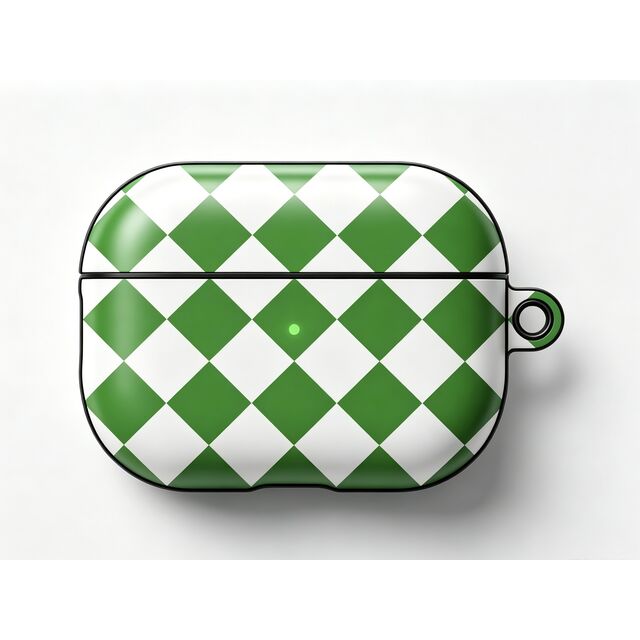 Green & White Checkered Earbuds Case Cover, Cute Geometric Pattern Hard Shell Wireless Charging Case with Keychain, Shockproof Pro for sale at factory direct price