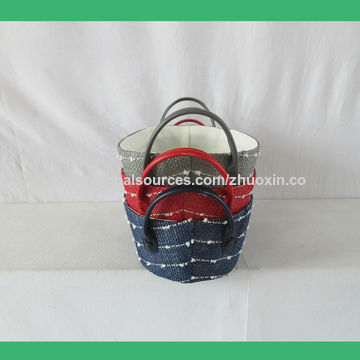 Cesta de almacenamiento de regalo de paja de papel, mango de pvc, para almacenamiento en el hogar y regalo