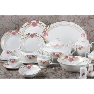 Wholesale Luxury Dinnerware Artistic Ceramic Golden Bone China Dishes and Plates  Dinner Set 62pcs Nordic Tableware From m.