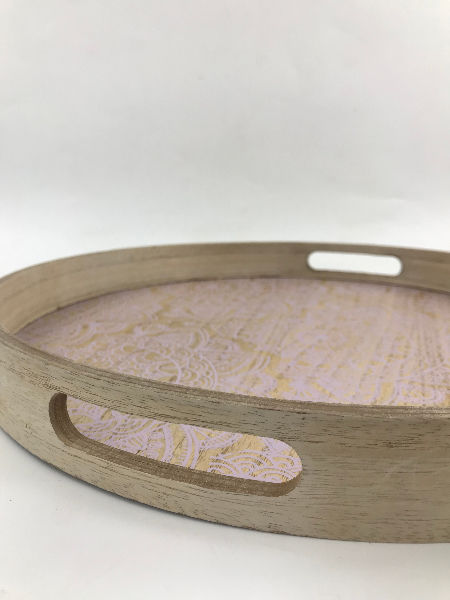 large round wooden serving tray