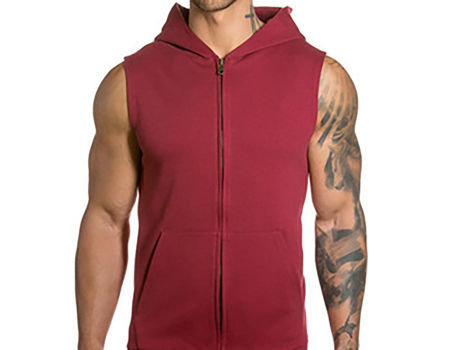 Zipper jogging slim fit sleeveless hoodie for men, slim fit hoodie 