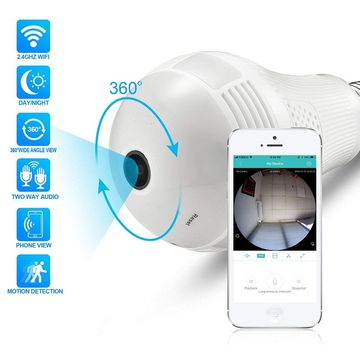 360 degree wifi bulb fisheye wireless spy camera two way audio and support TF card