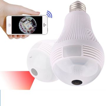 360 degree wifi bulb fisheye wireless spy camera two way audio and support TF card