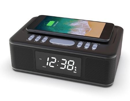 China QI certificated wireless charging Clock FM radio with Bluetooth ...