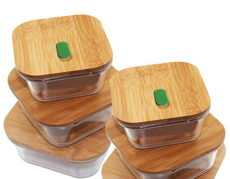 Portable Transparent Food Storage Container With Bamboo Lids And