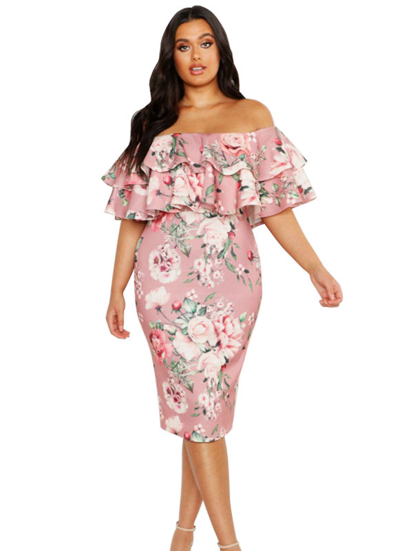 plus size pink off the shoulder dress