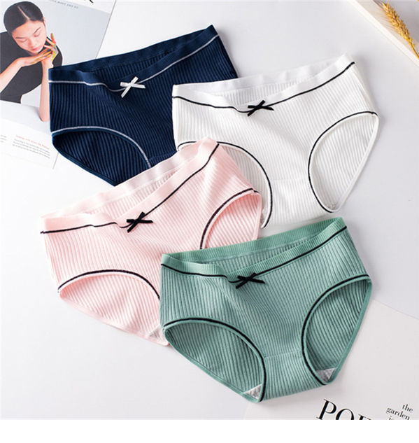 Middle Waist Cotton Panties Cute Bow Underwear Women's Large Briefs Underpants