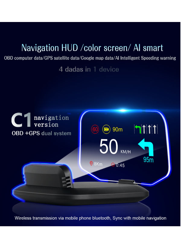 Buy Wholesale China Car Hud C1 Obd2 Gps Navigation Heads Up Display Dual  System Multifunction Digital Speedometer & Car Hud at USD 38