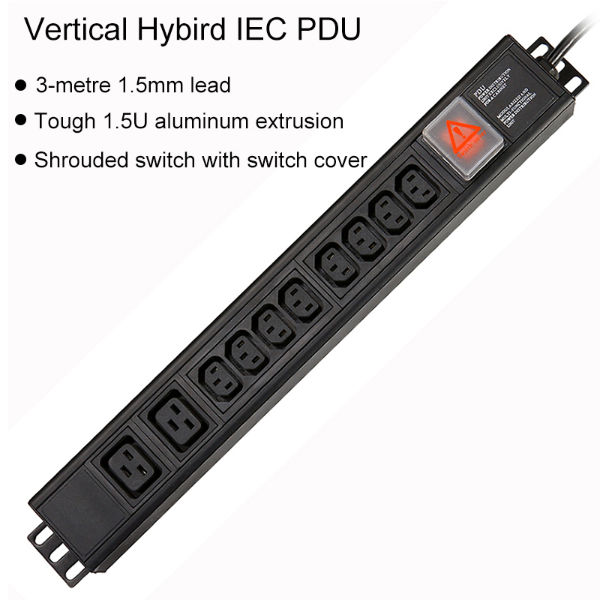 1U Rack Mount Distribution Power Unit-10 Outlet 15A PDU with Switch 