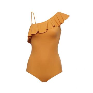 China Trendy Women Ruffled One Piece Beachwear Solid Colour Monokini ...