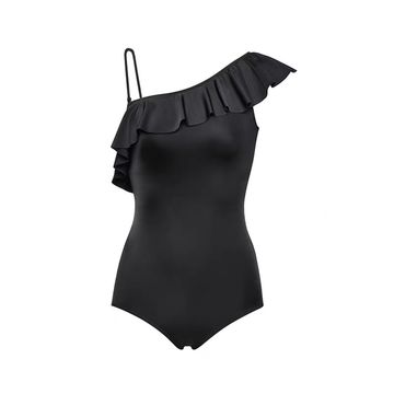 China Trendy Women Ruffled One Piece Beachwear Solid Colour Monokini ...