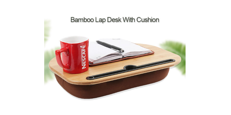 China Bamboo Laptop Stand lap desk With Pen Phone Holder Cushion Bamboo laptop desk bed tray with Cushion