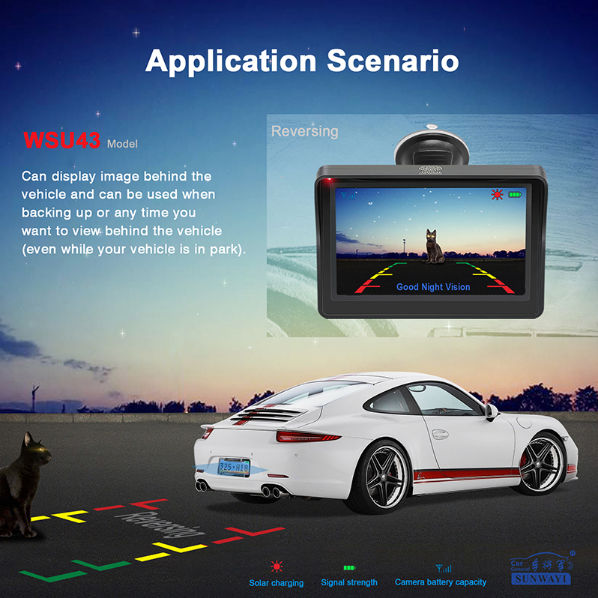 China US Solar power Rear Vision camera car rearview wireless license