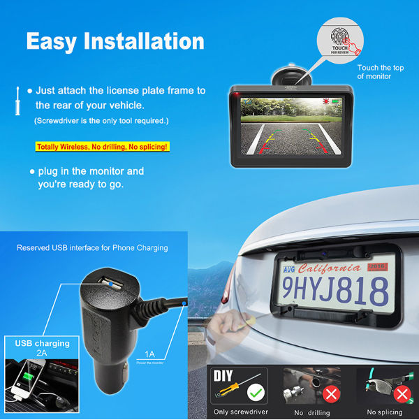 China US Solar power Rear Vision camera car rearview wireless license