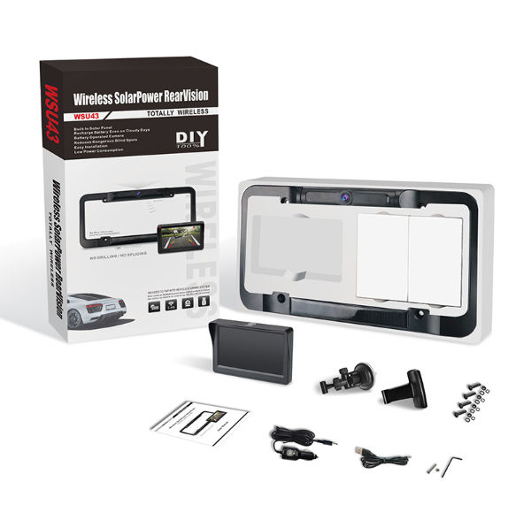 China US Solar power Rear Vision camera car rearview wireless license