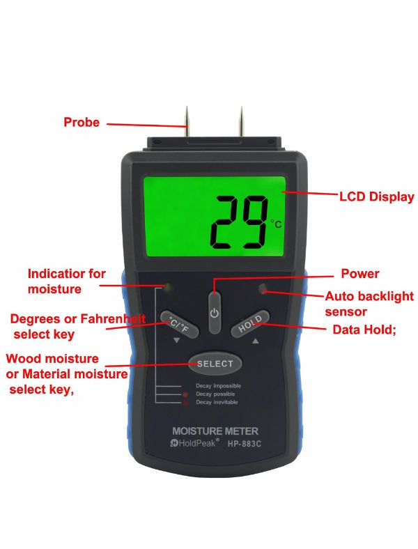 Digital Wood Moisture Meter Humidity LCD Tester Timber Damp Sensor Detector