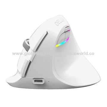 DELUX Bluetooth Computer Optische Maus mit 6 Tasten, 2400 DPI, RGB-Hintergrundbeleuchtung, Wiederaufladbar, Vertikale RF-Maus für Büro