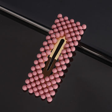 SEOHYUN Gold Beads Hair Snap Clip, Pink