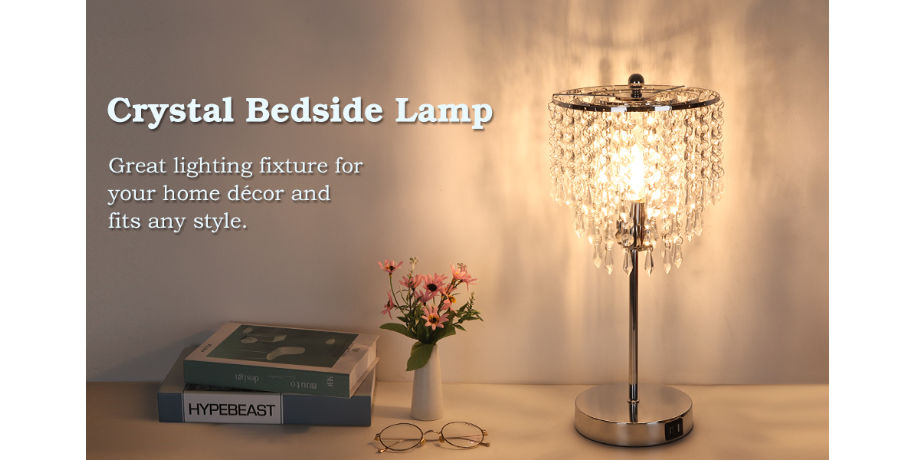 Dimmable Bedside Nightstand Lamp Touch, Touch Control Crystal Table Lamp With Usb Port