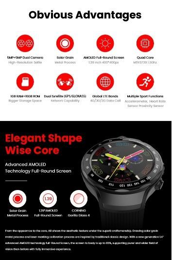 China 4G Android Smart Watch With Dual Cameras Round Alloy Case and Silicone Bracelet