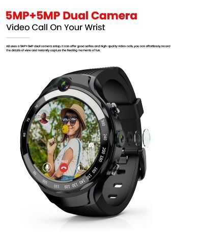 China 4G Android Smart Watch With Dual Cameras Round Alloy Case and Silicone Bracelet