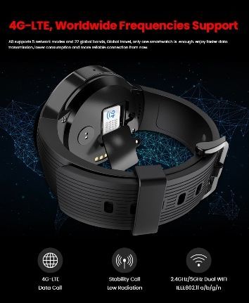 China 4G Android Smart Watch With Dual Cameras Round Alloy Case and Silicone Bracelet