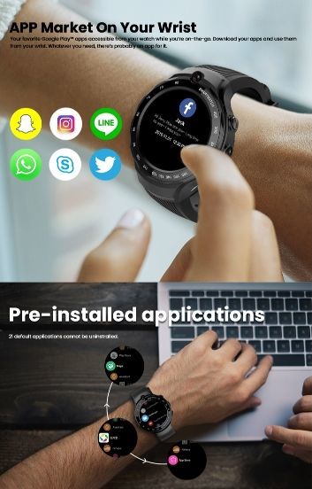 China 4G Android Smart Watch With Dual Cameras Round Alloy Case and Silicone Bracelet