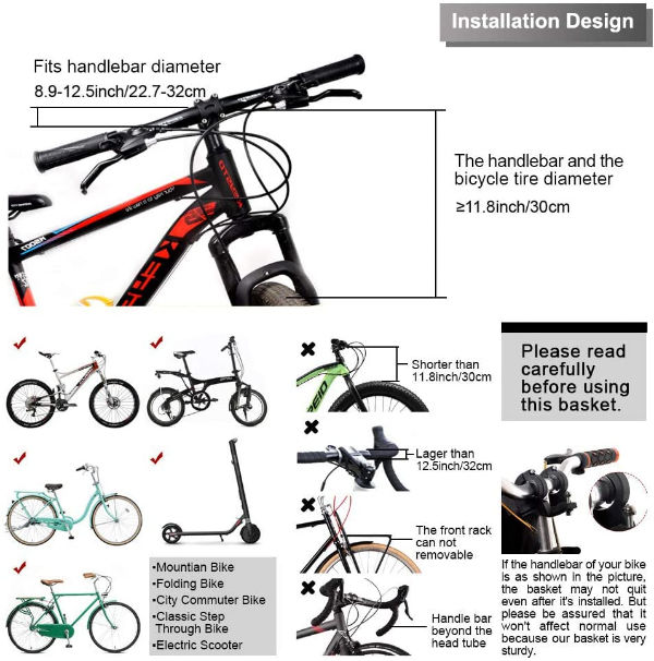 Bicycle Basket Folding Bike Front Handlebar Pet Carrier Frame Bag Shopping Bag 