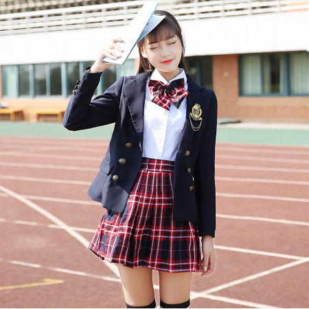 China Four pieces double breasted navy blue british school uniforms for ...