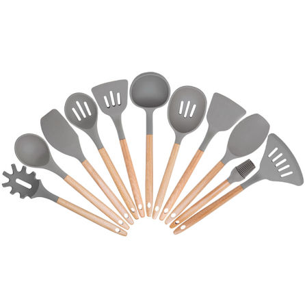 China 11 Pcs Beech Wood Kitchen Cooking Utensils Silicone Kitchen Accessories With Spatula Ladle Spoon On Global Sources