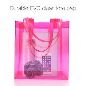 Clear Tote Bag With Inner Pouch Letter Graphic Neon Pink