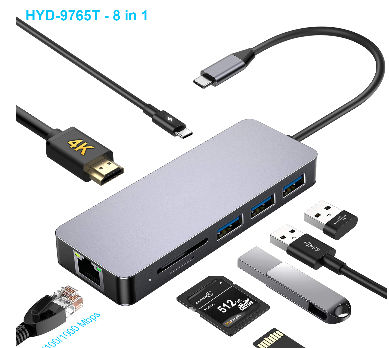 USB3.0 RJ45 SD Card Reader USB-C to HDMI VGA USB-C to Display USB hub 8 in 1 hub 