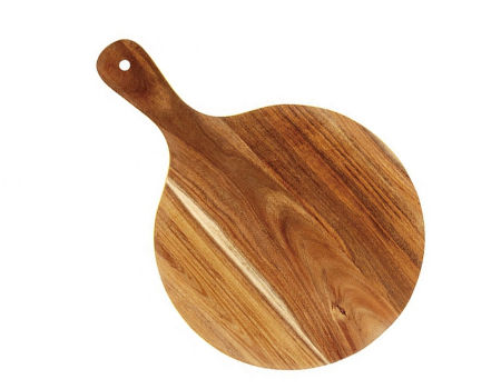 Round Acacia Wood Cheese Cutting Board, Round Wooden Pizza Board With Handle