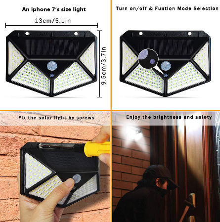 1/2Pack 114/100LED Solar Lights Outdoor Wireless Motion Sensor Wall Garden Lamps