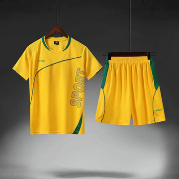 Mens Sports Suit Mens Yellow Sports Short Sleeves Football Jersey