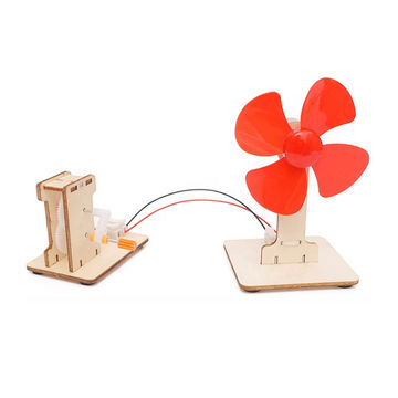 China Wood material STEM science educational DIY toy hand crank power ...