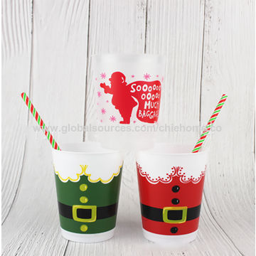 Santa Claus Christmas Bulb Cups with Lid and Straw 12 oz - Festive Party  Supplie