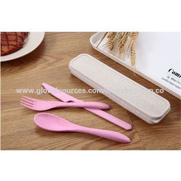 Reusable Travel Utensils Set With Case Box Wheat Straw Portable Knife Fork  Spoons Set Tableware Eco