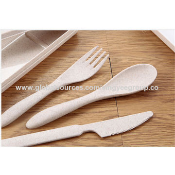 Reusable Travel Utensils Set With Case Box Wheat Straw Portable Knife Fork  Spoons Set Tableware Eco-Friendly BPA Free Cutlery