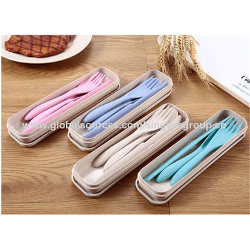 Wholesale Reusable Travel Utensils Set with Case, 4 Sets Wheat Straw  Portable Knife Fork Spoons Tableware, Eco-Friendly BPA Free From  m.