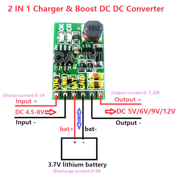3.7V 4.2VCharger & 5V 6V 9V 12V Discharger Board DCDC Converter Boost Step-up
