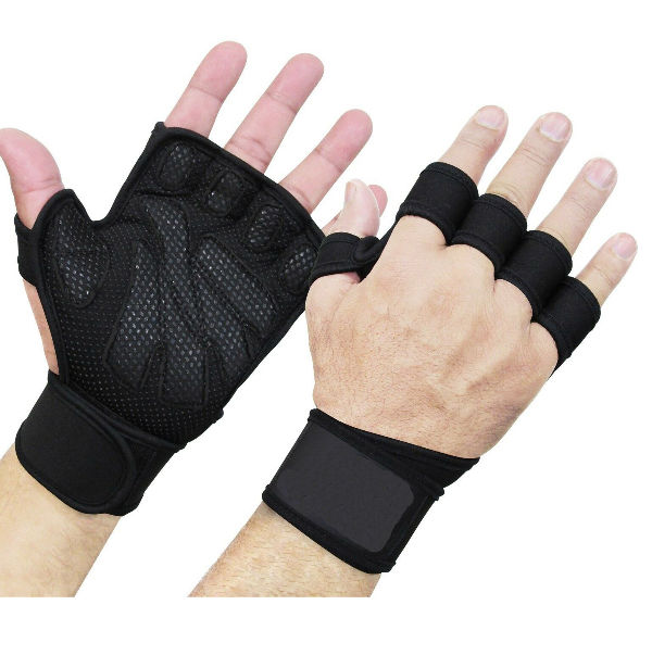 Mens Leather Fitness Gloves Gym-Cycling Training Support Glove Weight Lifting