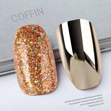Red Press On Nails With Rhinestones Extra Long Gold Glitter Fake Nails Set  Ballerina Coffin Sexy Bling False Nails Full Cover Nail Tips For Finger