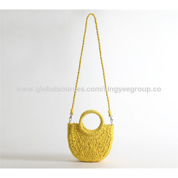 Retro Women Rattan Woven Pearl Tote Bags Ladies Beach Solid Color