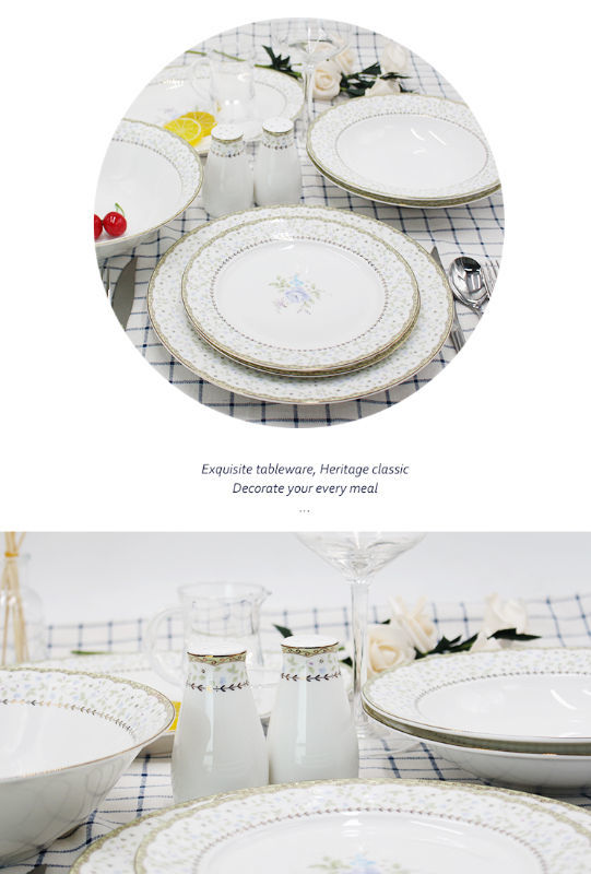Bone china dinnerware set gold rim ceramic dishes plate set with gift package, Plates Bowls